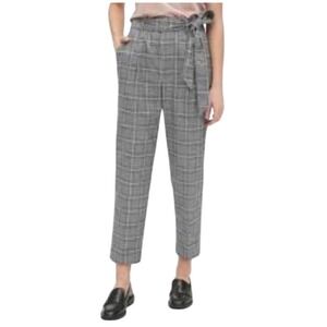 Gap women cropped plaid belted tie front office work pants trousers black gray 8